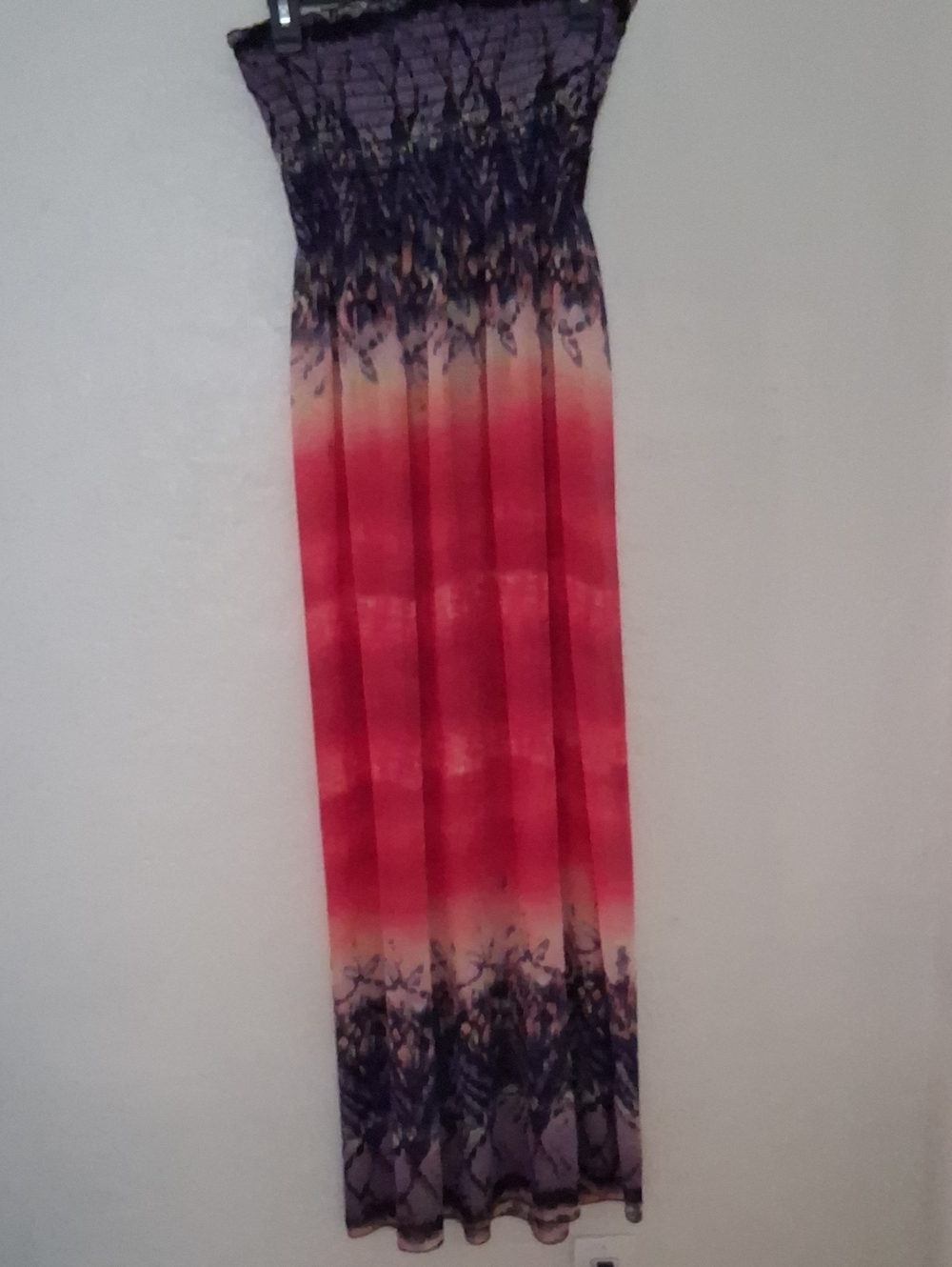 Smocked Strapless Ombre Maxi Dress in Red and Purple